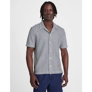 NEW Madewell Textured-Knit Short-Sleeve Shirt Deep Water Blue White Size M NWOT